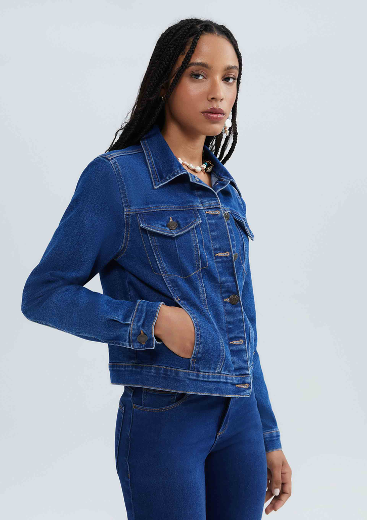 Jaqueta Azul Hering Jeans Básica Feminina Com Elastano