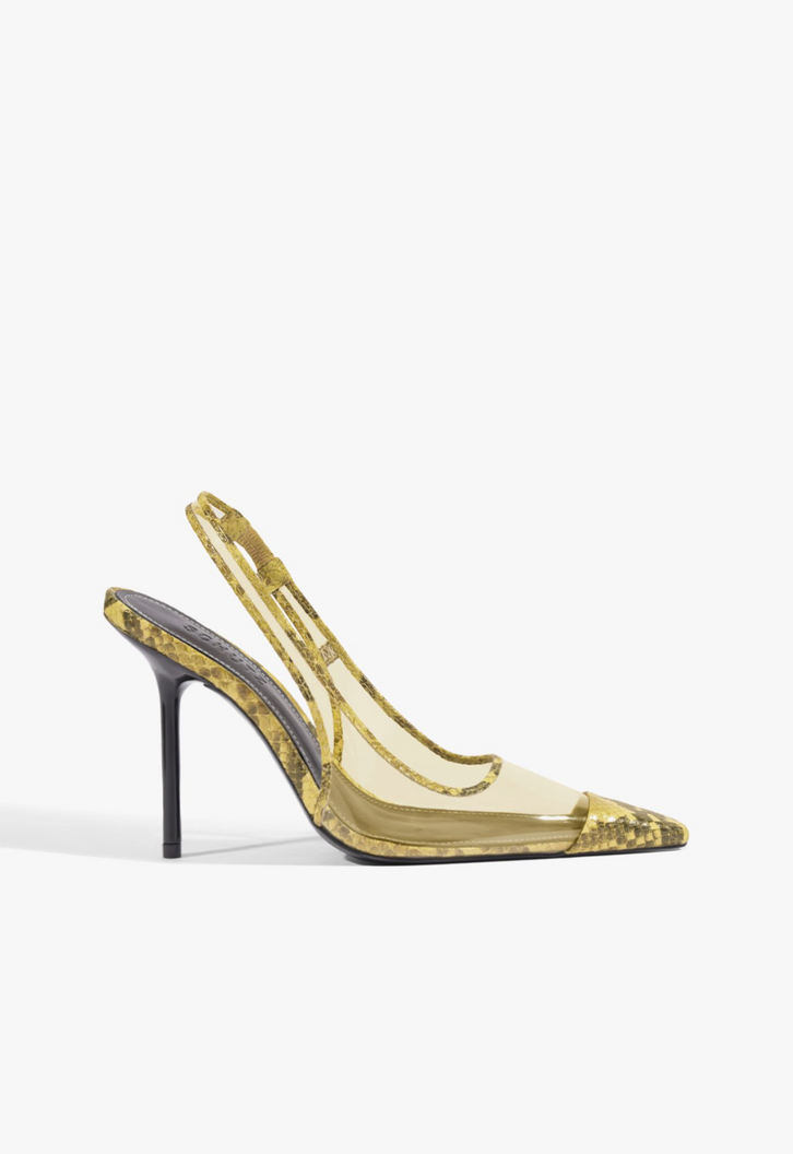 Scarpin Schutz Slingback Bico Quadrado Amarelo Animal Print
