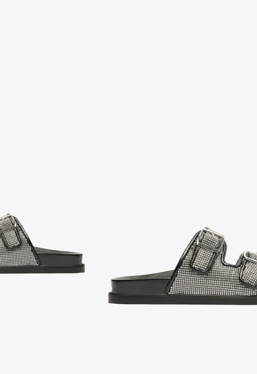 Sandália Papete Flatform Pedras Preta