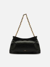 Bolsa Tiracolo Preta Couro Média Corrente Mix
