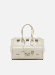 Bolsa Tote Branca Arezzo Couro Média Bolso Recortes