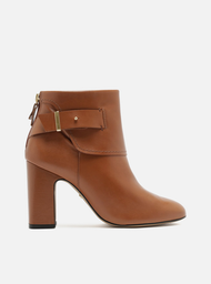 Bota Marrom Arezzo Couro Salto Bloco Bico Redondo Fivela