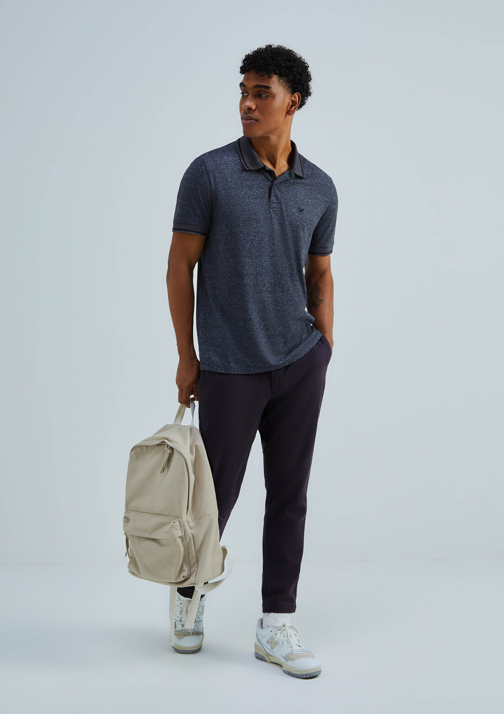 Camisa Polo Preto Básica Em Malha Texturizada