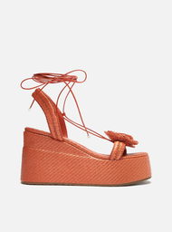 Sandália Plataforma Laranja Arezzo Salto Flor Amarração