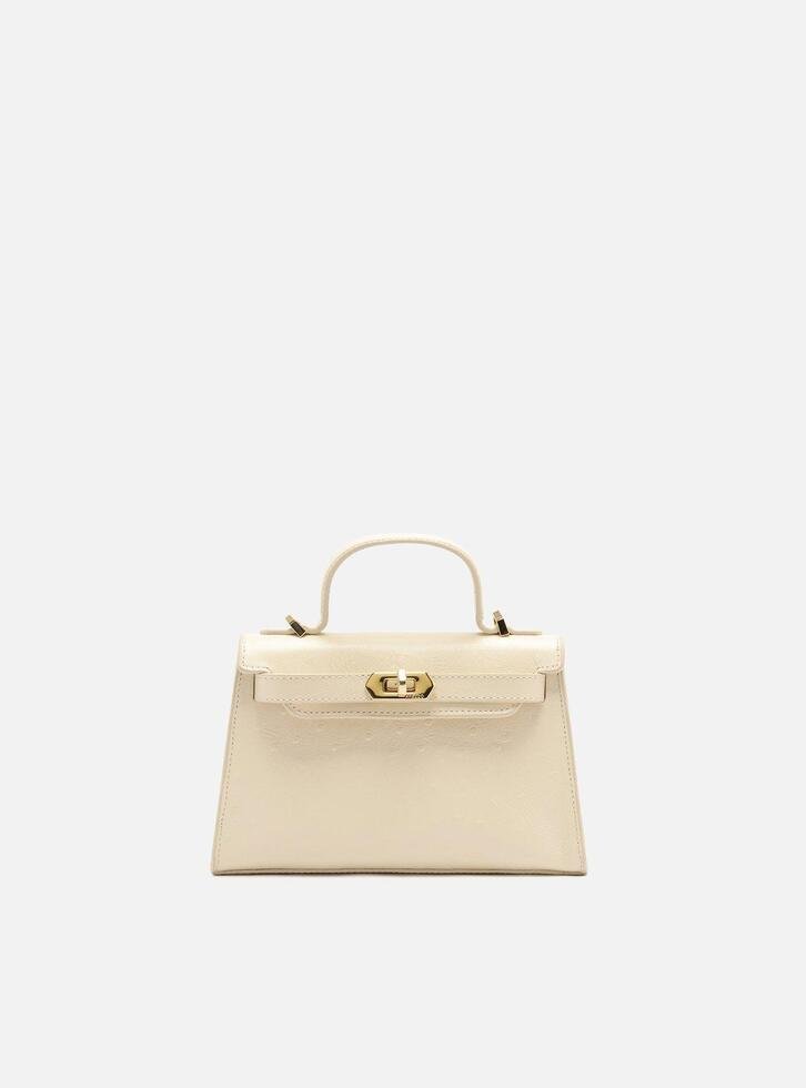 Bolsa Nina  Satchel Branca Couro Pequena Monograma
