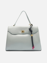 Bolsa Satchel Azul Arezzo Couro Grande Bag Charm Nó