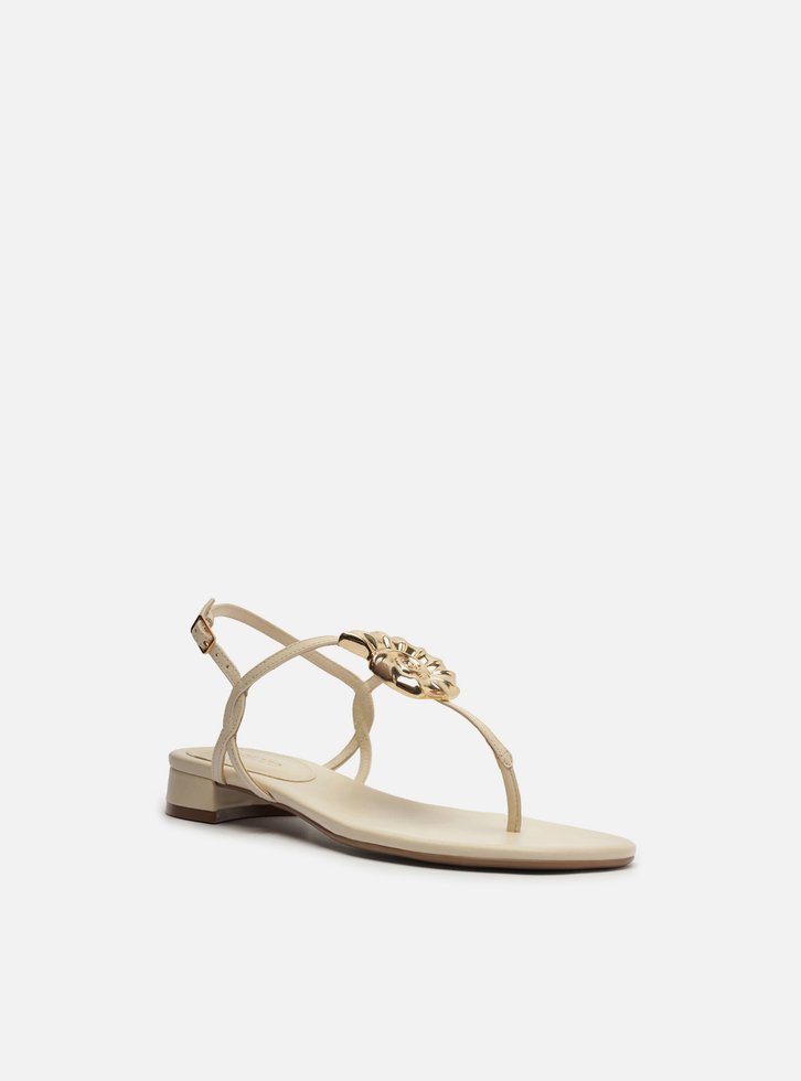 Sandália Branca Couro Slim Metal Concha