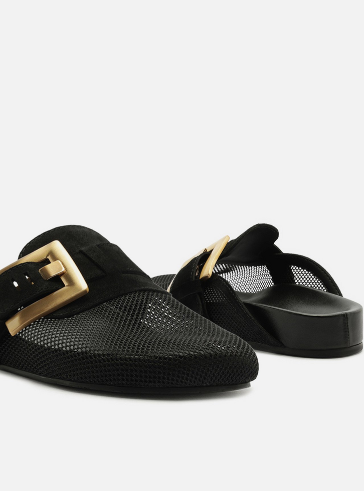 Mule Clog Preta Tela Fivela | ZZ MALL