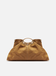 Bolsa Tote Marrom Suede Croco Grande