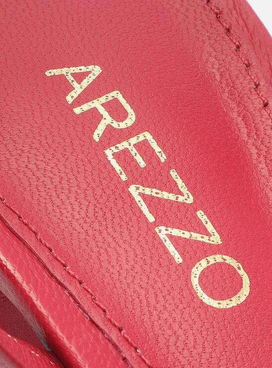 SANDÁLIA VERMELHA AREZZO SALTO BLOCO BICO FOLHA TIRAS