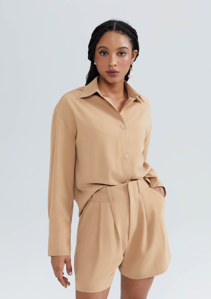 Camisa Bege Hering Manga Longa Em Crepe