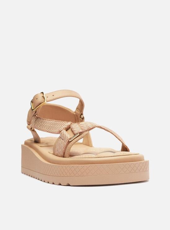 SANDÁLIA PAPETE FLATFORM NUDE AREZZO COURO GORGURÃO