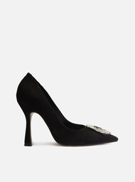 Scarpin Preto Arezzo Nobuck Bico Fino Pedraria