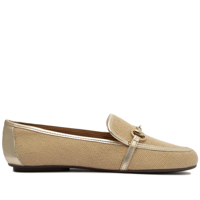 Mocassim Palha com Dourado Detalhe Bridão