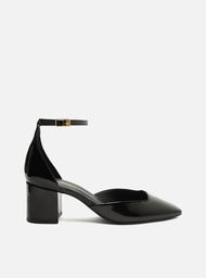 Scarpin Preto Arezzo Verniz Salto Bloco Bico Quadrado
