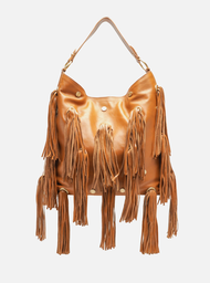 Bolsa Hobo Marrom Arezzo Couro Grande Franjas Metais