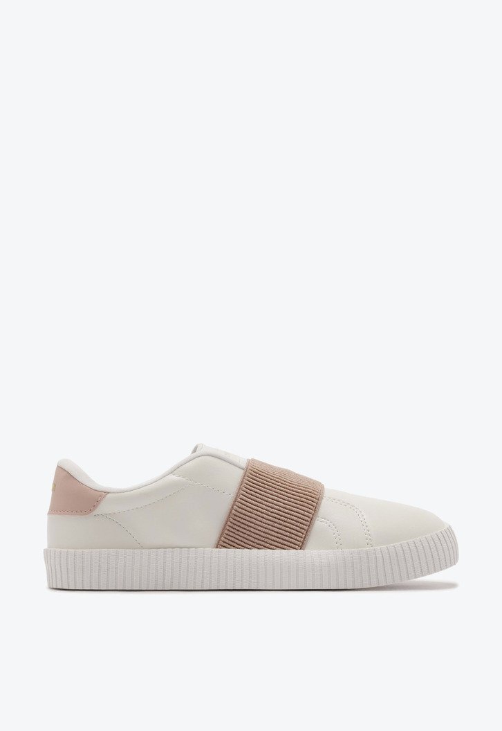 Tênis Slip On Branco Elástico Marrom