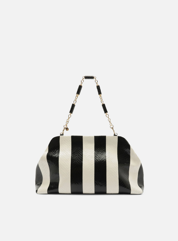 Bolsa Clutch Listras Couro Média Snake Corrente