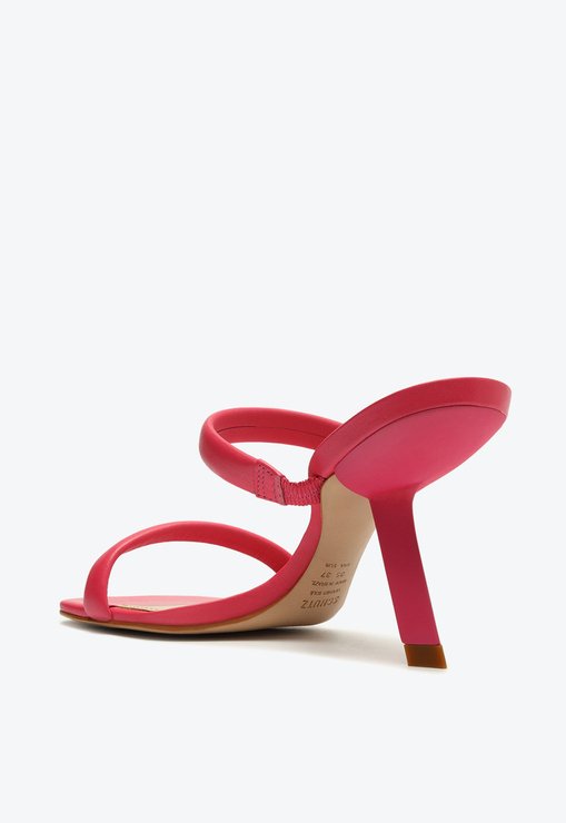 Sandália Mule Salto Curvado Couro Rosa