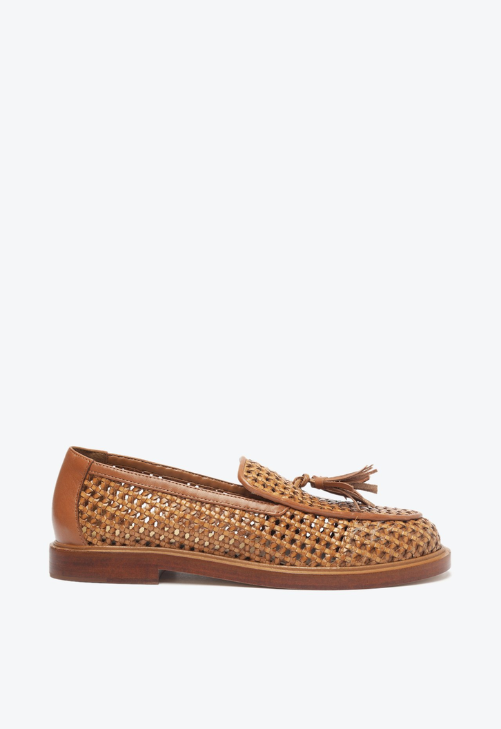 Mocassim Couro Tramado Marrom