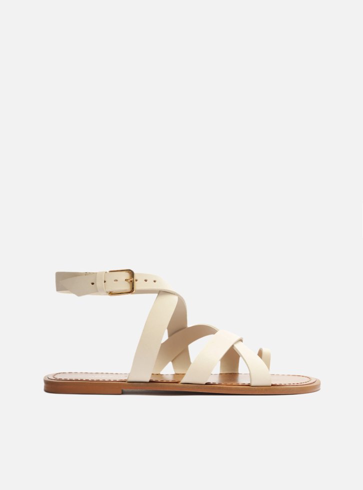 Sandália Rasteira Off-White Tiras Cruzadas