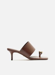 Sandália Marrom Arezzo Couro Salto Fino Metal Bold