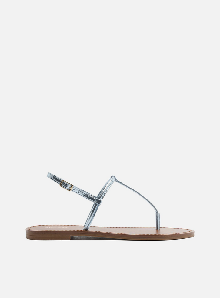 Sandália Rasteira Azul Metalizada Slim Básica