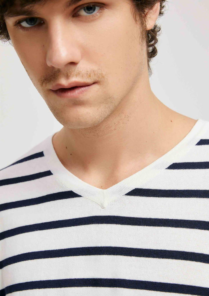 Suéter Off-White Hering Masculino Listrado Gola V Em Tricô