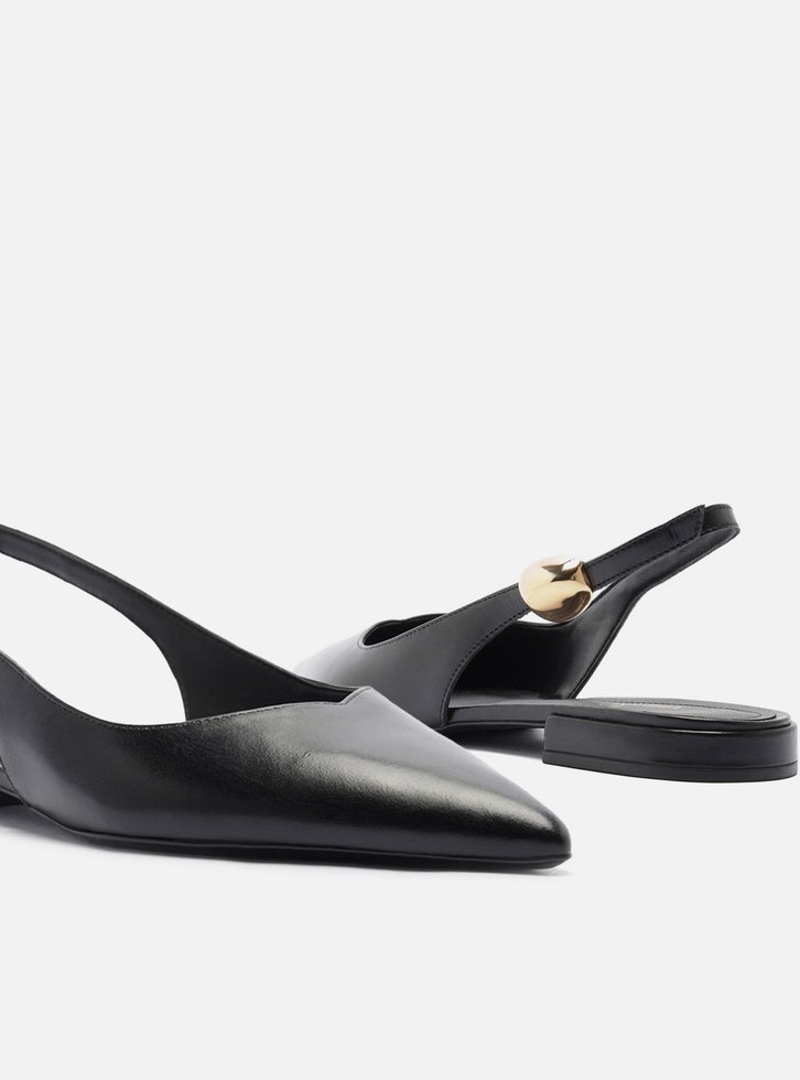 Sapatilha Preta Couro Slingback Metal Bold