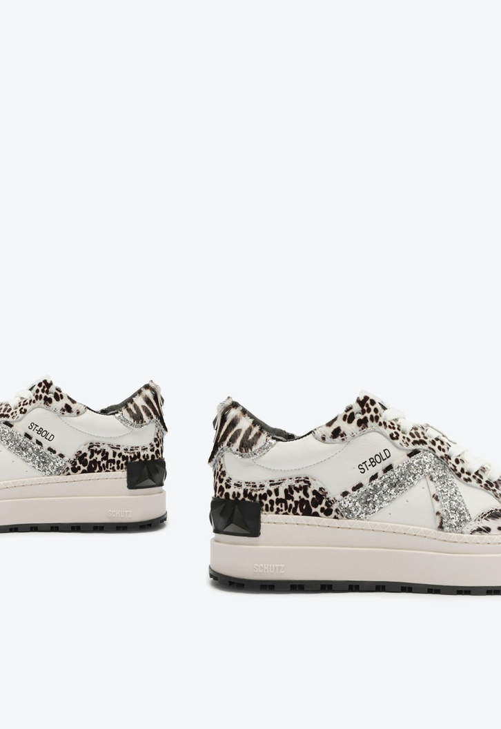 Tênis Flatform Schutz St Bold Textura Glitter Zebra