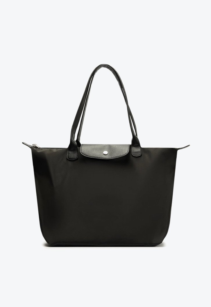 Bolsa Shopping Grande Nylon Botão Preta