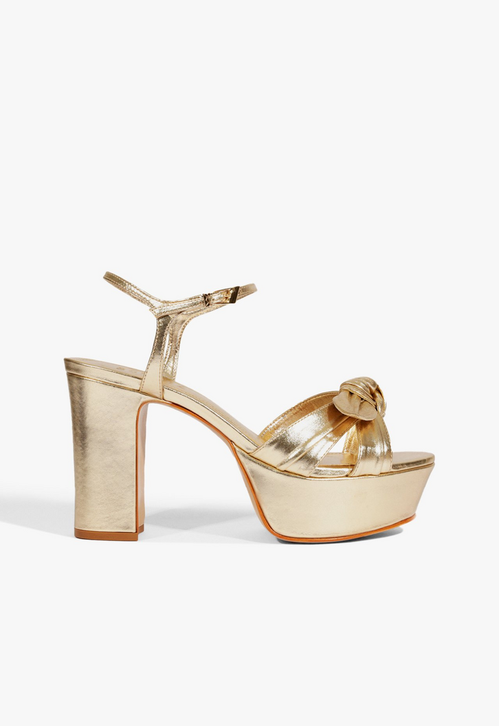 Sandália Plataforma Naomi Couro Dourada