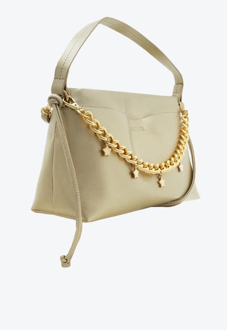 Bolsa Tiracolo Dourada Franzida Média