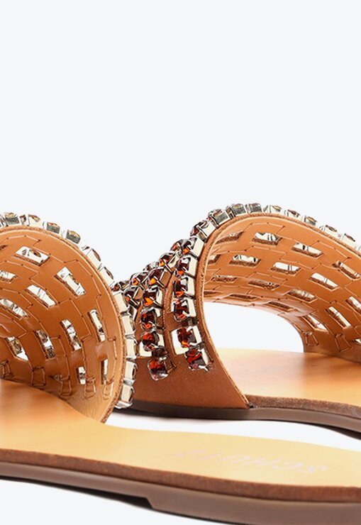 SANDÁLIA RASTEIRA MARROM SCHUTZ SLIDE PEDRAS GLAM