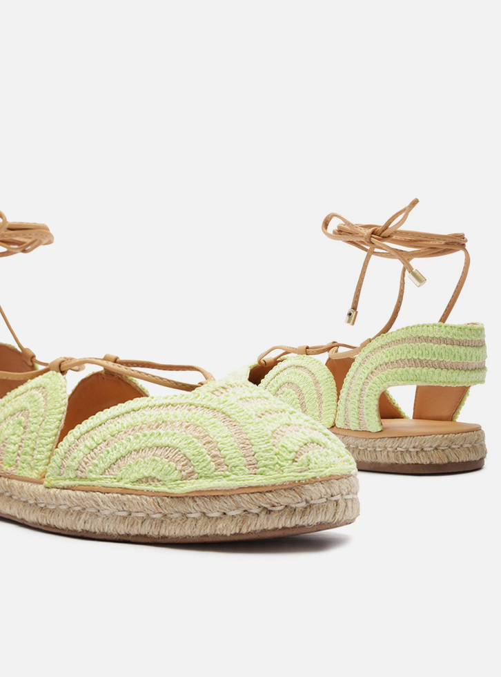Espadrille Verde Bordada Rasteira Amarração