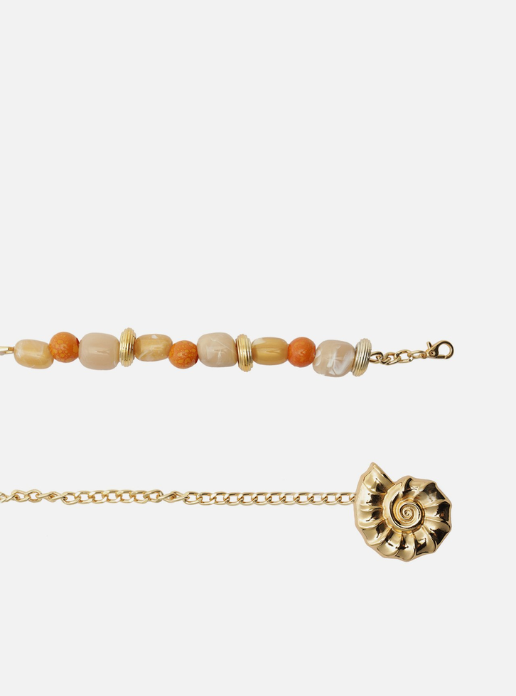 Cinto Dourado Couro Pedraria Metal Concha
