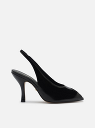 Peep Toe Preto Verniz Salto Alto Slingback