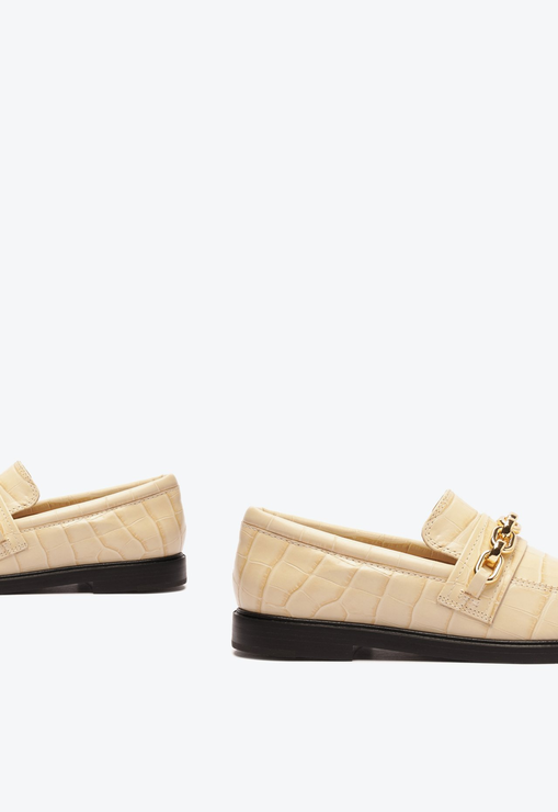 Mocassim Dannie Couro Croco Branco