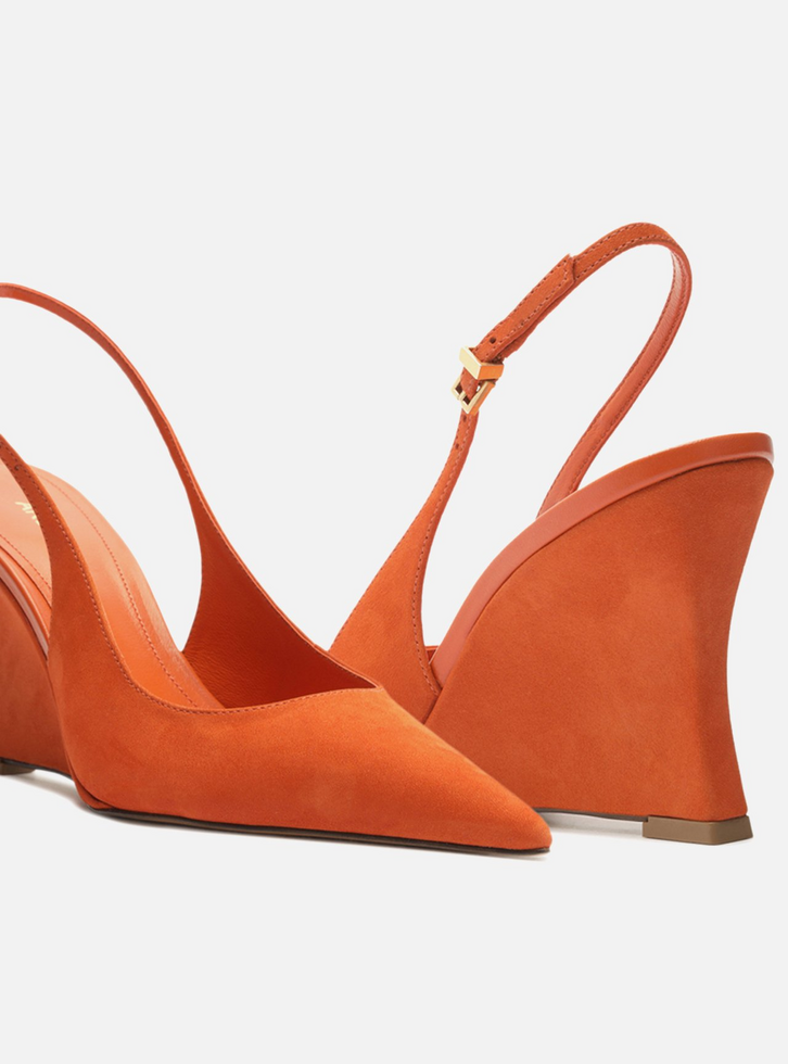 Scarpin Laranja Acamurçado Slingback Anabela