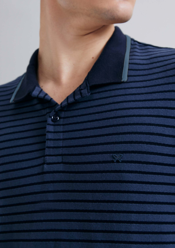 Camisa Polo Azul Hering Manga Curta Listrada