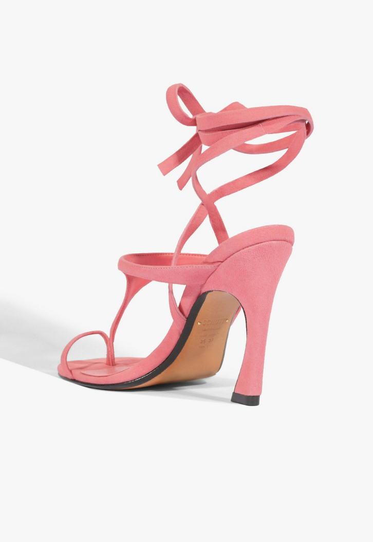Sandália Salto Amarração Maisie Nobuck Pink