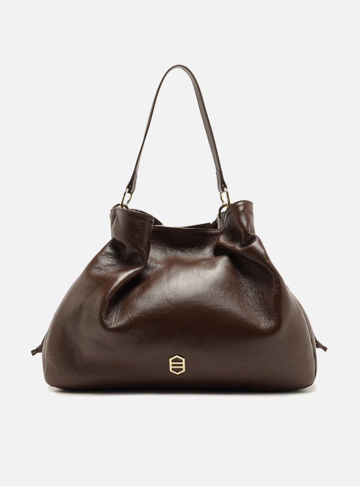 Bolsa Hobo Marrom Couro Grande Franzida