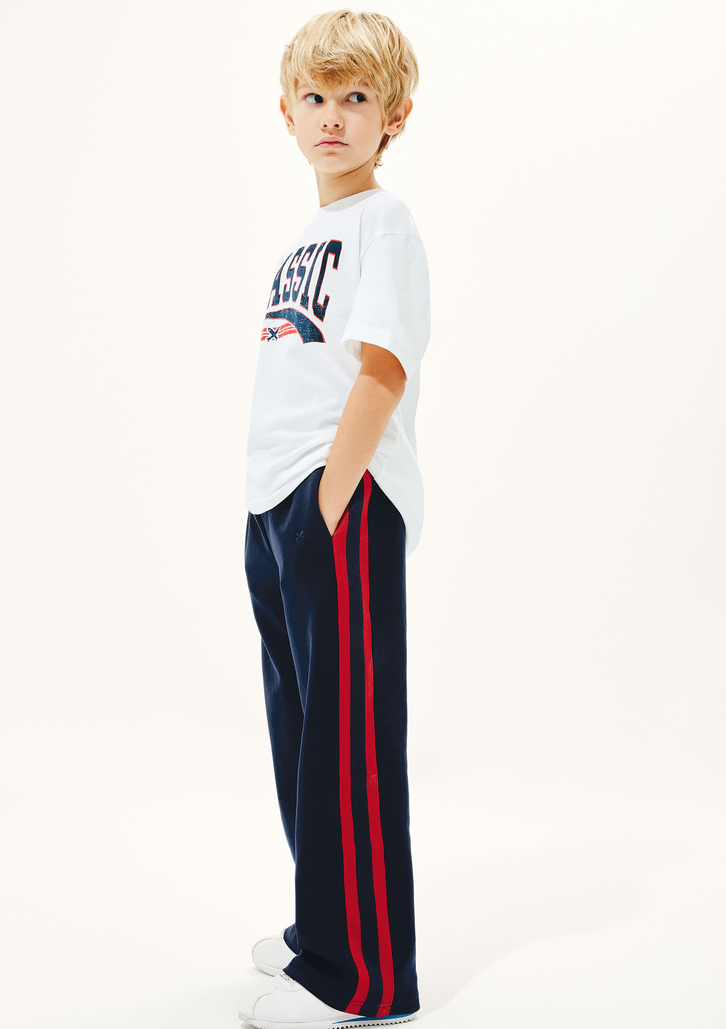 Calça Azul Escuro Hering Infantil Menina Wide Leg Com Faixas Laterais