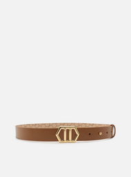 Cinto Caramelo Couro Médio Fivela Hexagonal