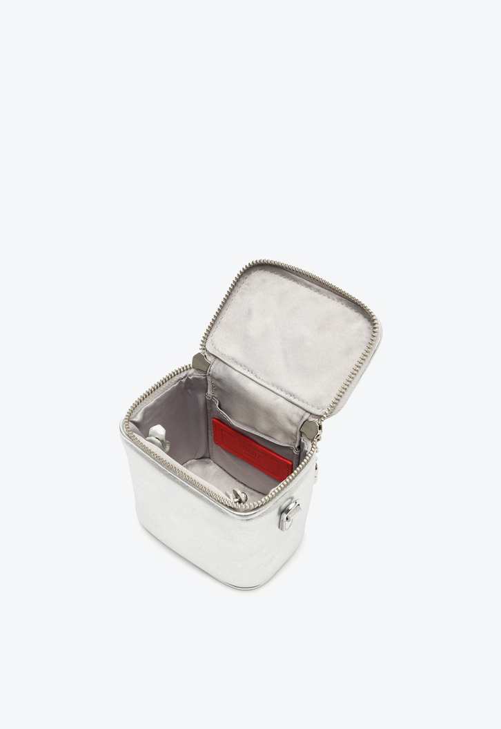 Bolsa Tiracolo Pequena Boxy Couro Prata
