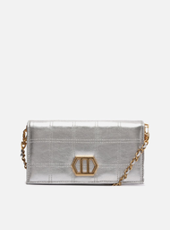 Bolsa Clutch Prateada Arezzo Couro Pequena Matelassê Corrente
