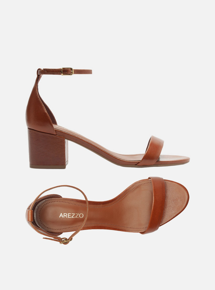 Sandália Marrom Cognac Couro Salto Médio Isabelli