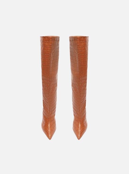 Bota Marrom Croco Cano Alto Miranda