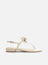 Sandália Branca Arezzo Couro Salto Baixo Slim Flor