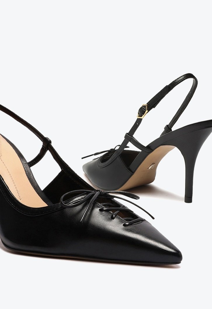 Scarpin Preto Arezzo Couro Bico Fino Slingback Gisele